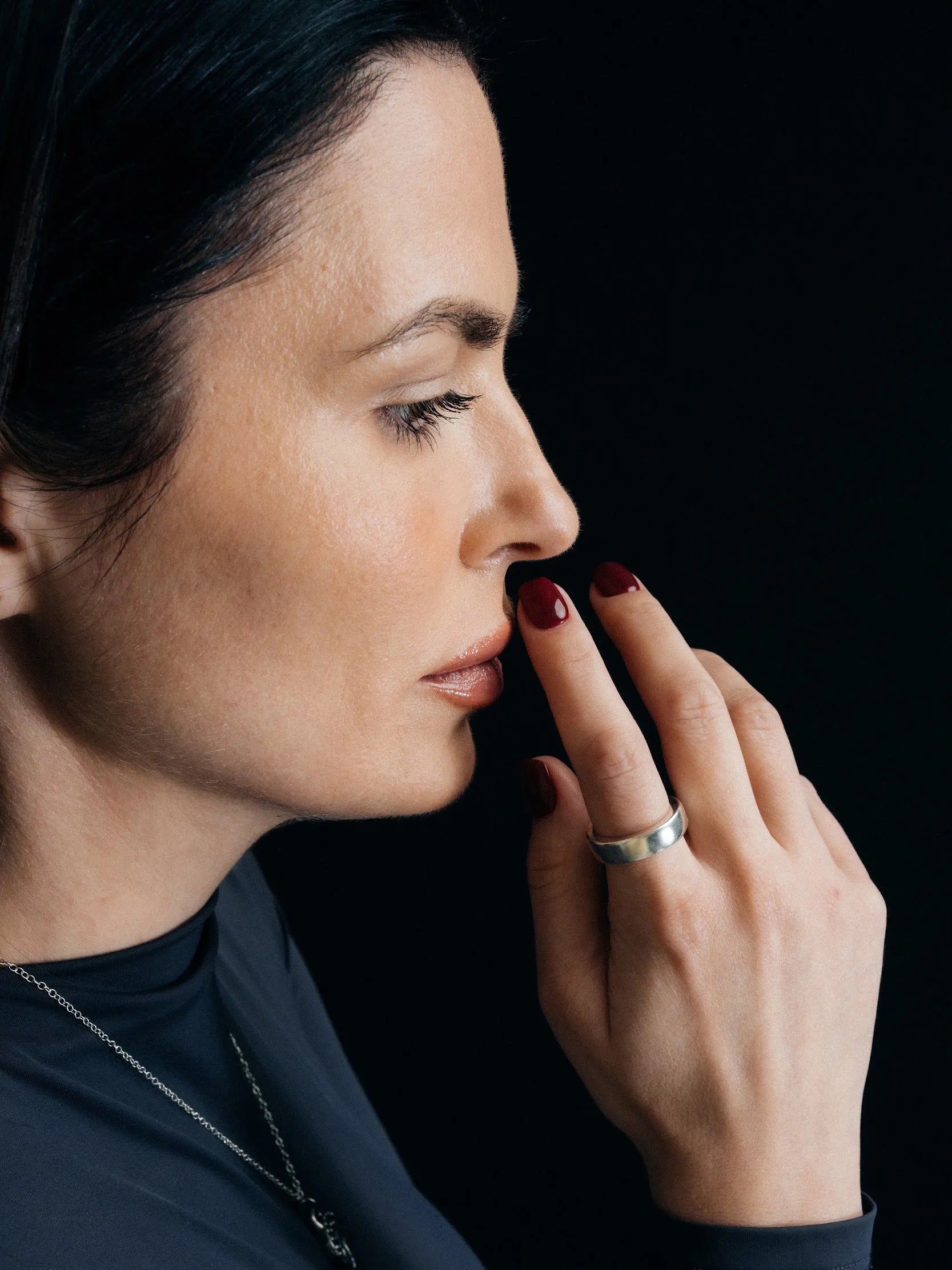 Thickems Band Ring luxury artisan ring in 18ct Gold Vermeil, stunning finish, styled view