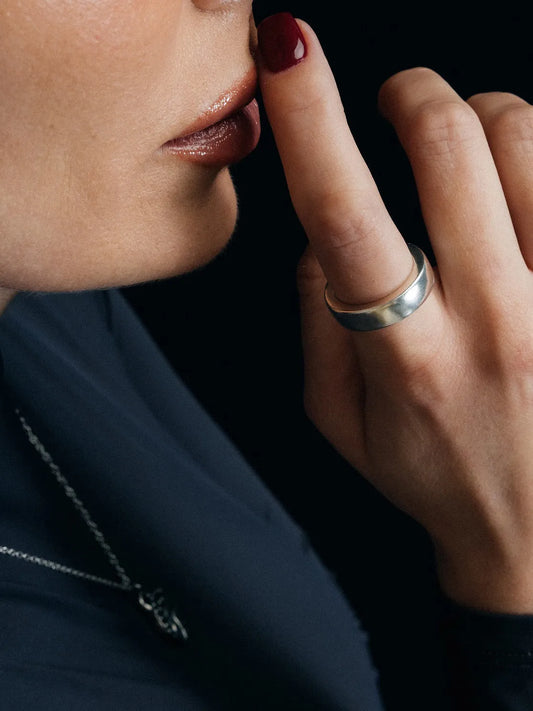 Thickems Band Ring handmade luxury ring, 18ct Gold Vermeil finish, sophisticated style, close-up