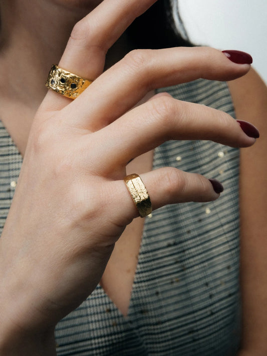 Stone Set Gem Band handmade luxury ring, 18ct Gold Vermeil finish, sophisticated style, close-up