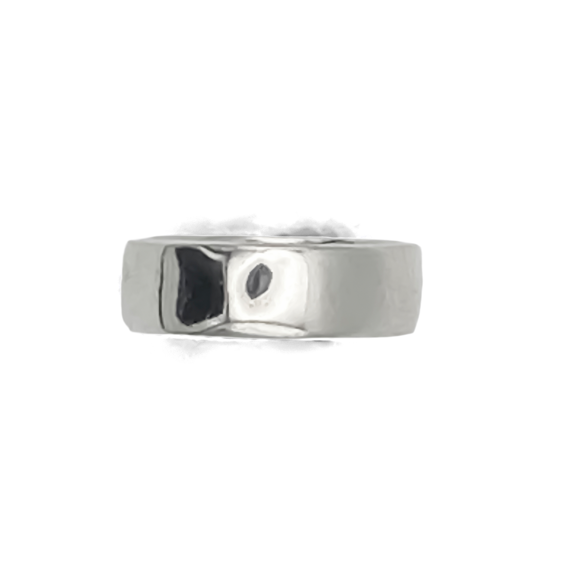 Studio view of Wide Band Ring lying flat - unisex, subtle wedding band bold gold or silver free shipping