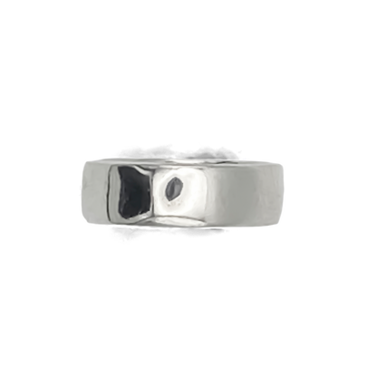 Studio view of Wide Band Ring lying flat - unisex, subtle wedding band bold gold or silver free shipping