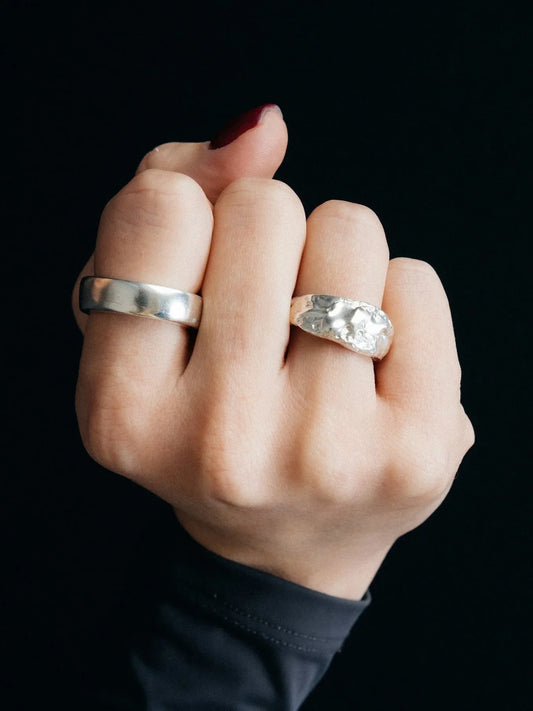 Tessy's Ring and Thickems Band Ring worn together
