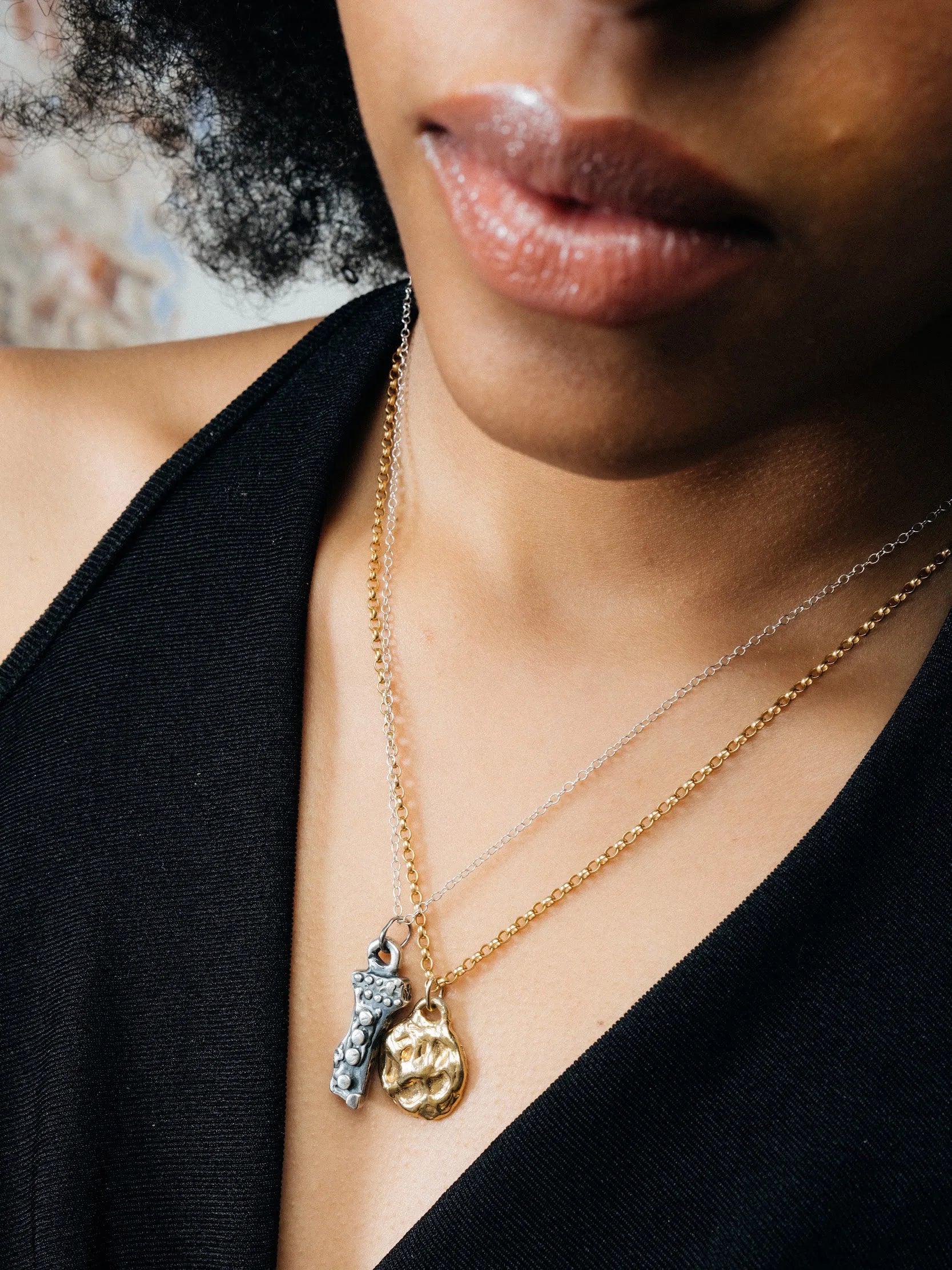 Premium Moon Pendant handmade in premium metal, classic design, worn view