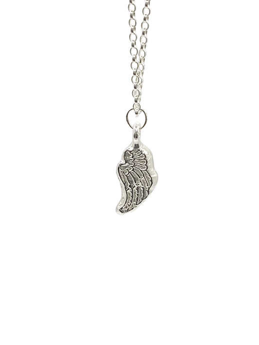 Angel Wing Pendant on white background, guardian 11:11 gold or silver free shipping