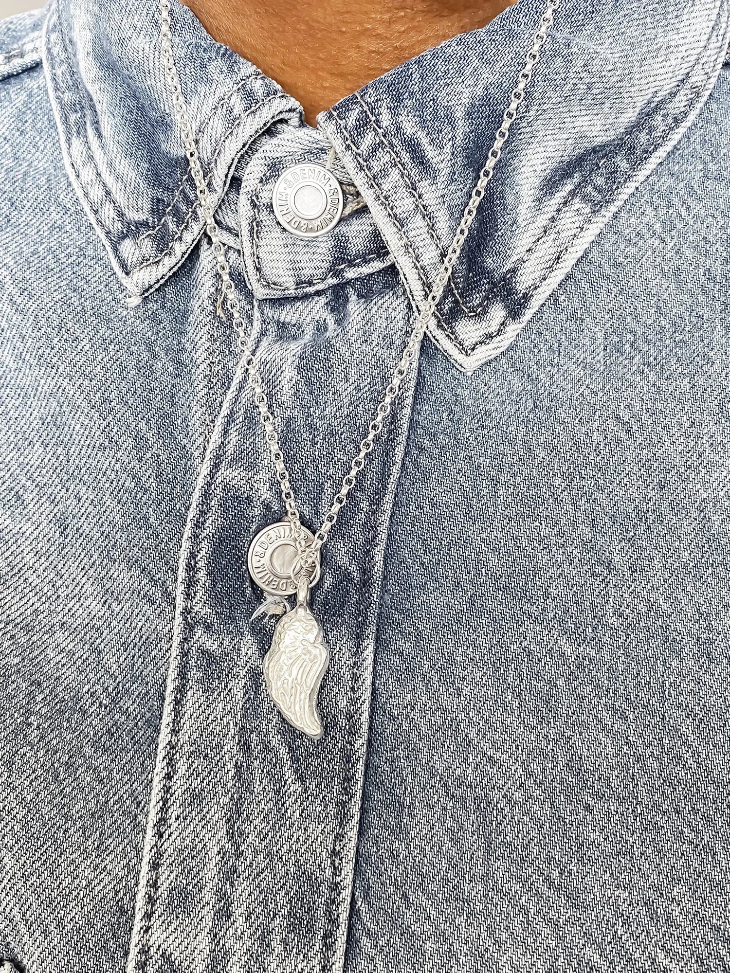 Designer Angel Wing Necklace in premium metal, handmade jewelry, exquisite detail, alternate angle