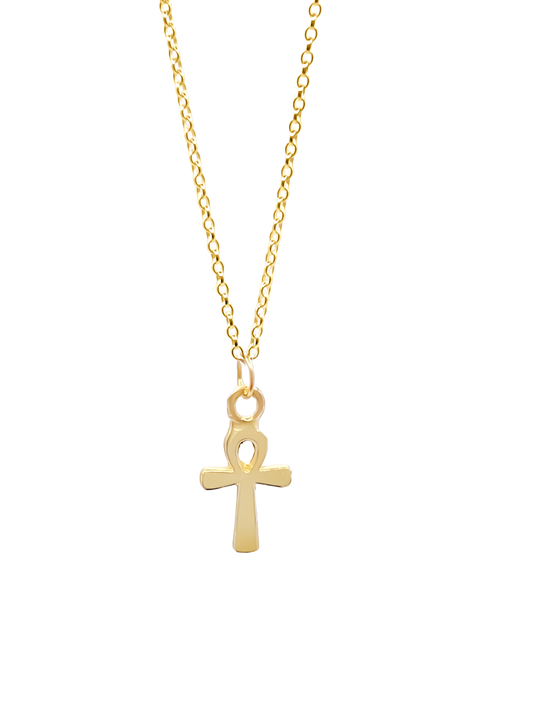Studio image of MOCA Jewellery handmade Ankh pendant in gold - ancient Egyptian symbol of eternal life