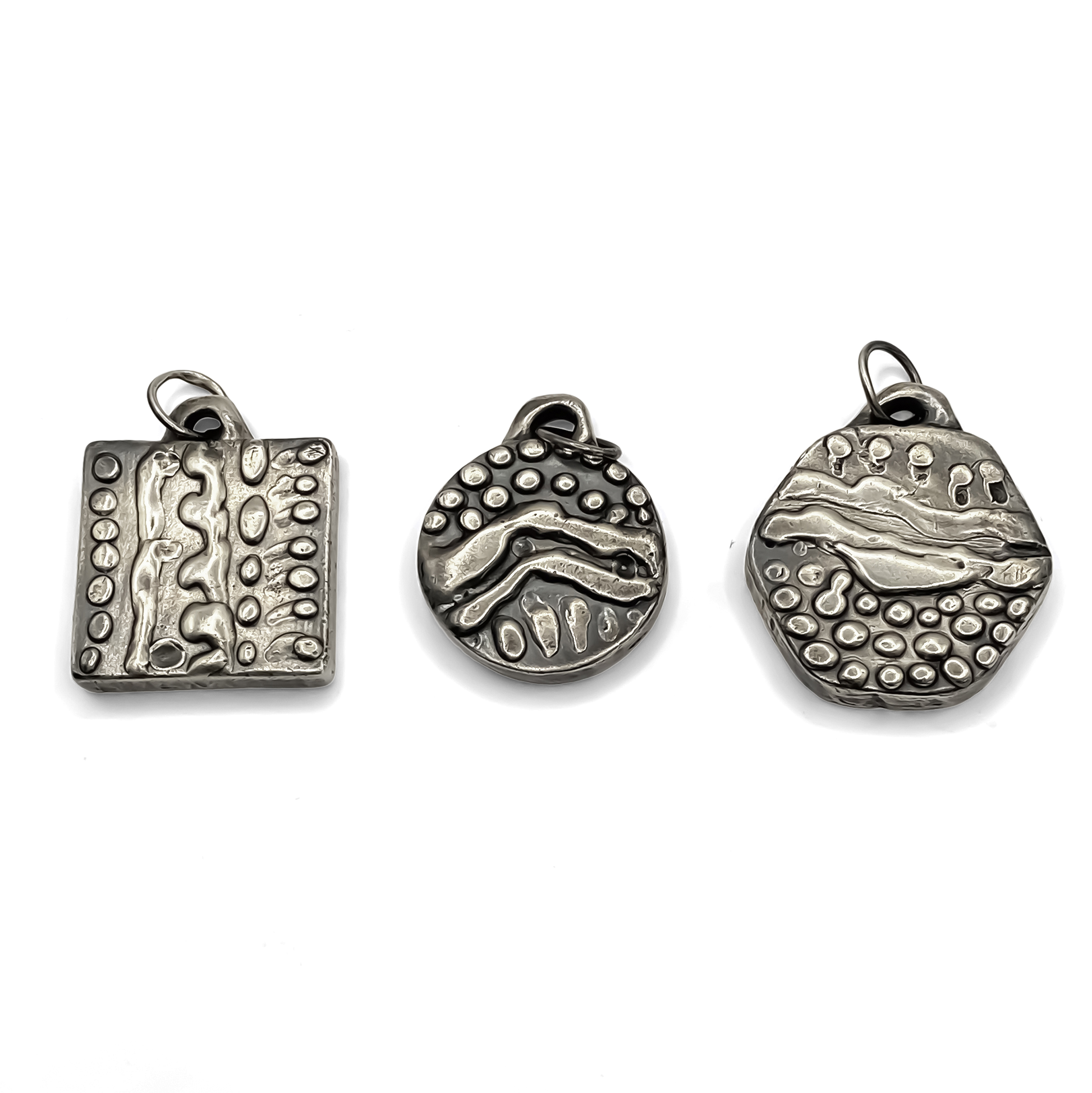 Group of Another Dotty Pendants with oxidised organic texture in gold or silver, free shipping