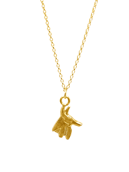 Golden Anubis Pendant styled with simplicity Artisan crafted, Egyptian inspired MOCA Jewellery