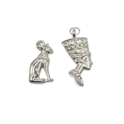 Group image featuring Bast Cat and Pharaoh Pendants in silver or gold. Free Shipping, Mystical charm Protector