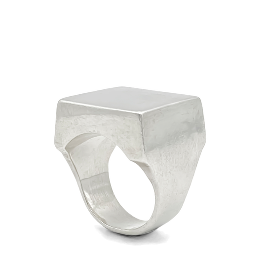 Chunky silver Big Square Signet Ring with smooth lines, free shipping