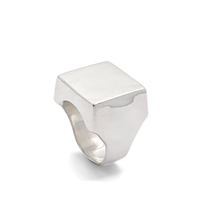 Big Square Signet Ring gold polished finish with smooth lines  MOCA Jewellery