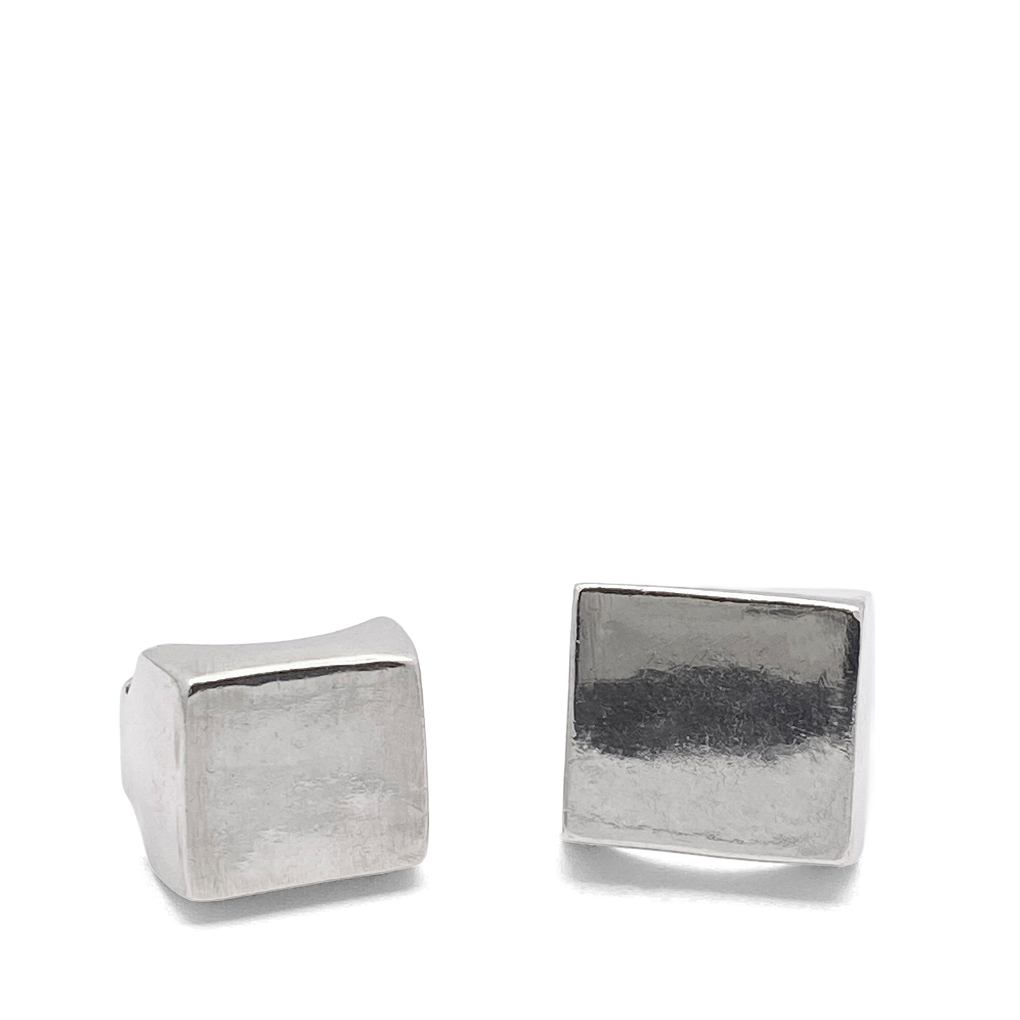 Group shot of Big Square Signet Rings in gold and silver, smooth lines, free shipping