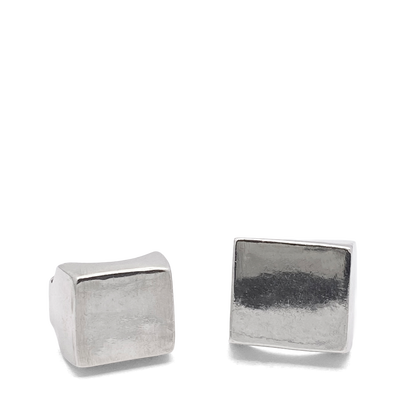 Group shot of Big Square Signet Rings in gold and silver, smooth lines, free shipping