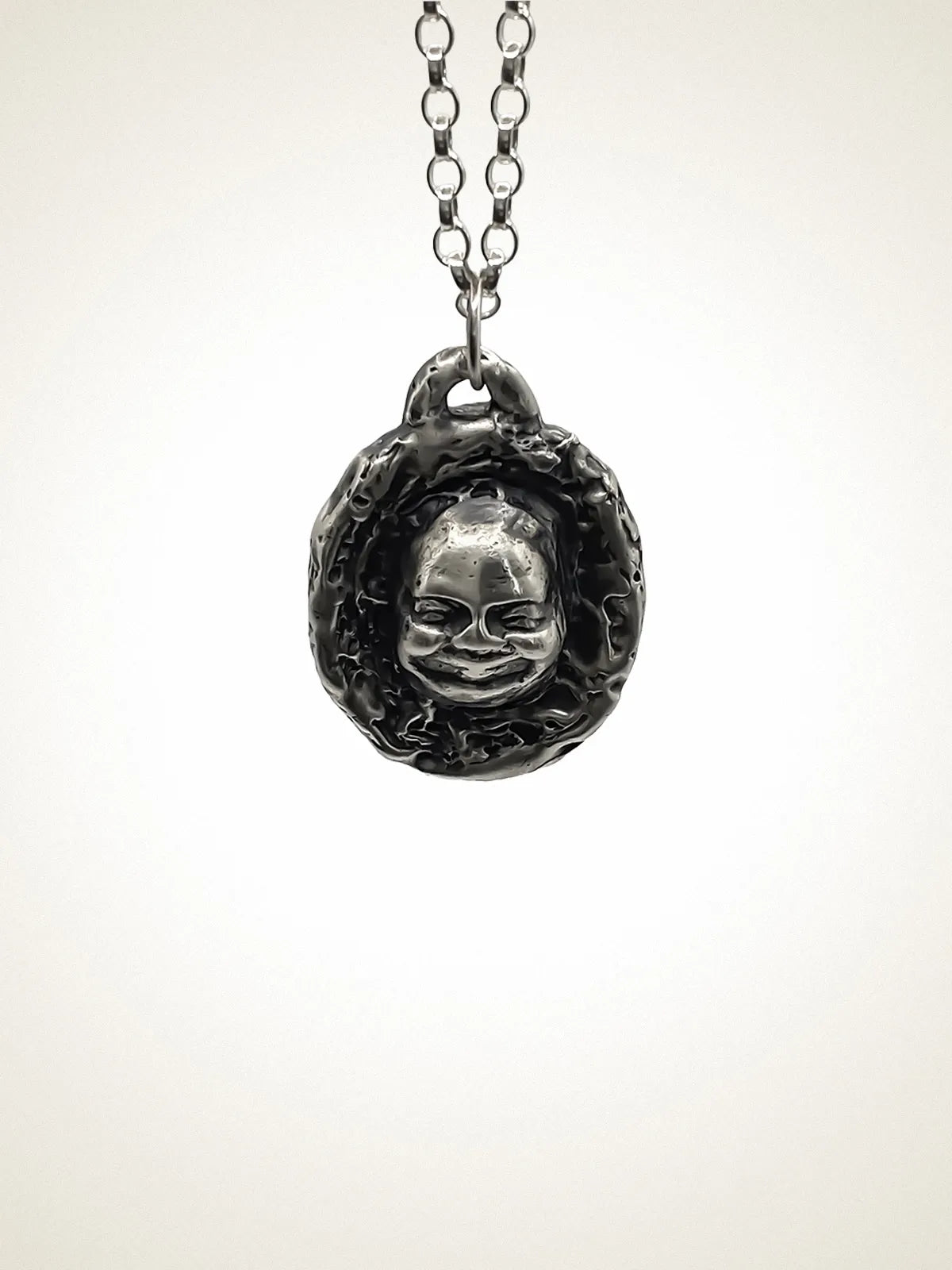 Handcrafted Buddha Face Necklace in Patina, artisan jewelry, spiritual pendant