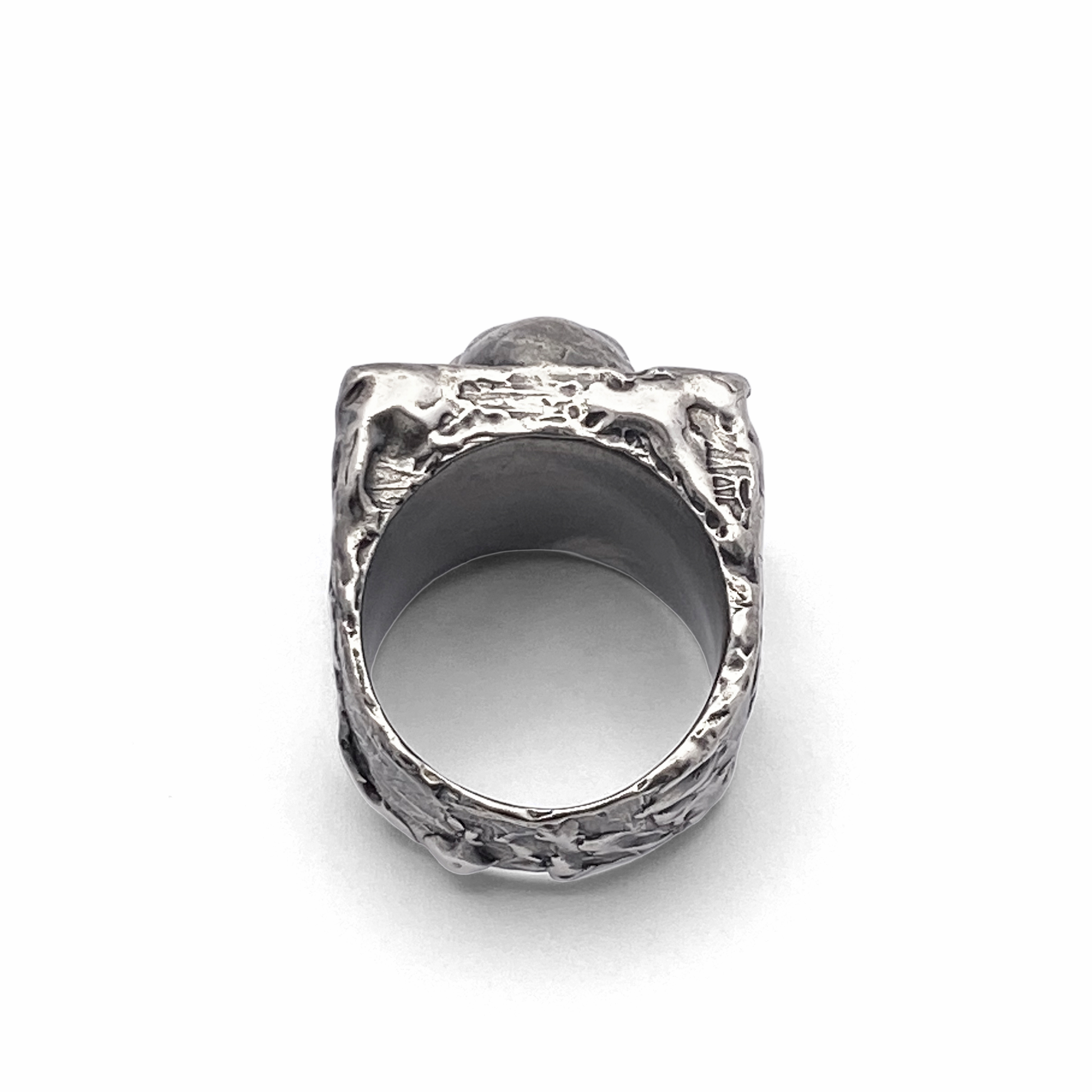 Side view showing depth of Buddha Signet Ring face - peaceful statement piece, oxidised gold or silver, free shipping
