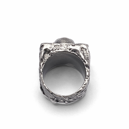Side view showing depth of Buddha Signet Ring face - peaceful statement piece, oxidised gold or silver, free shipping