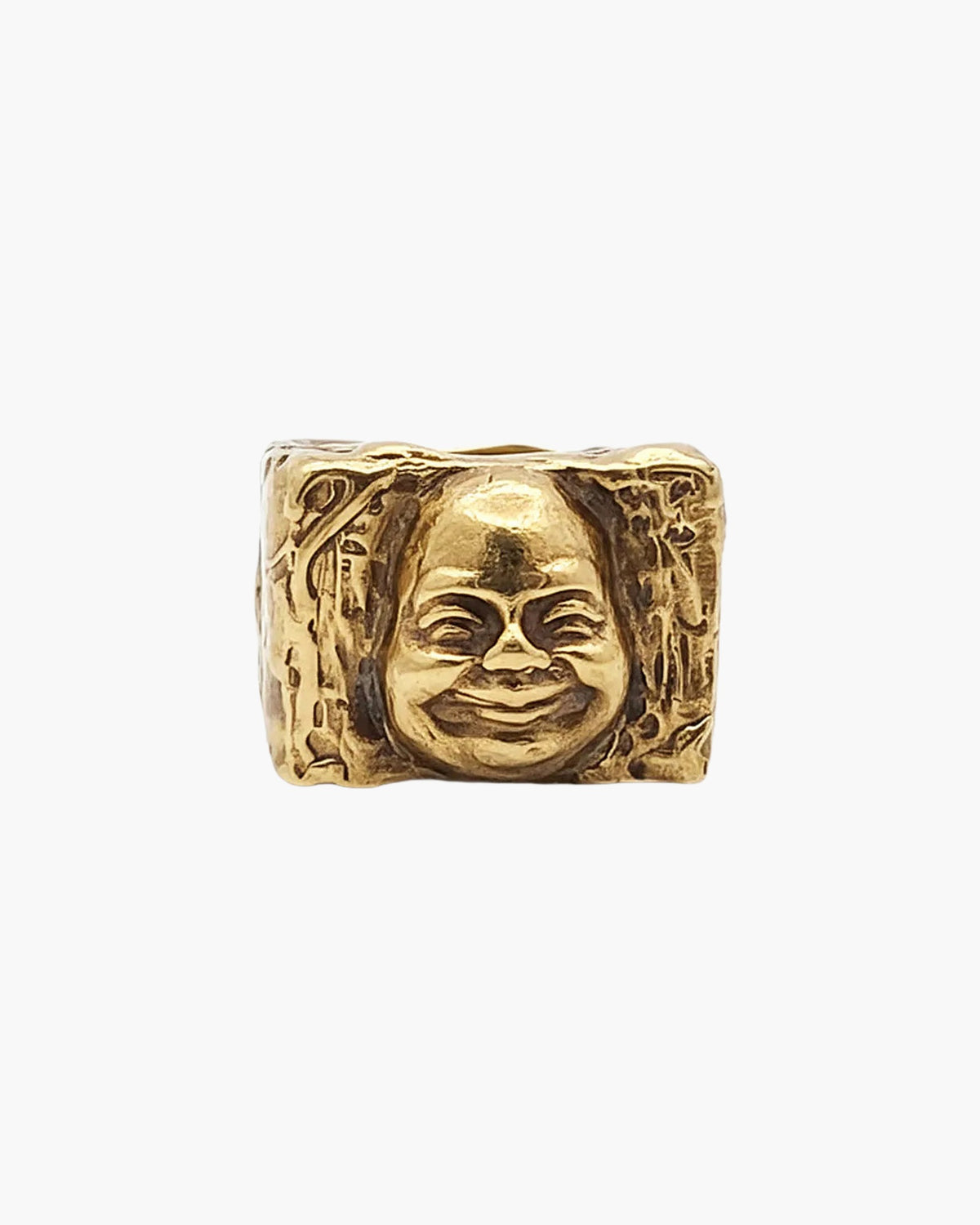 Buddha Signet Ring designer ring in 18ct Gold Vermeil, square face, side view