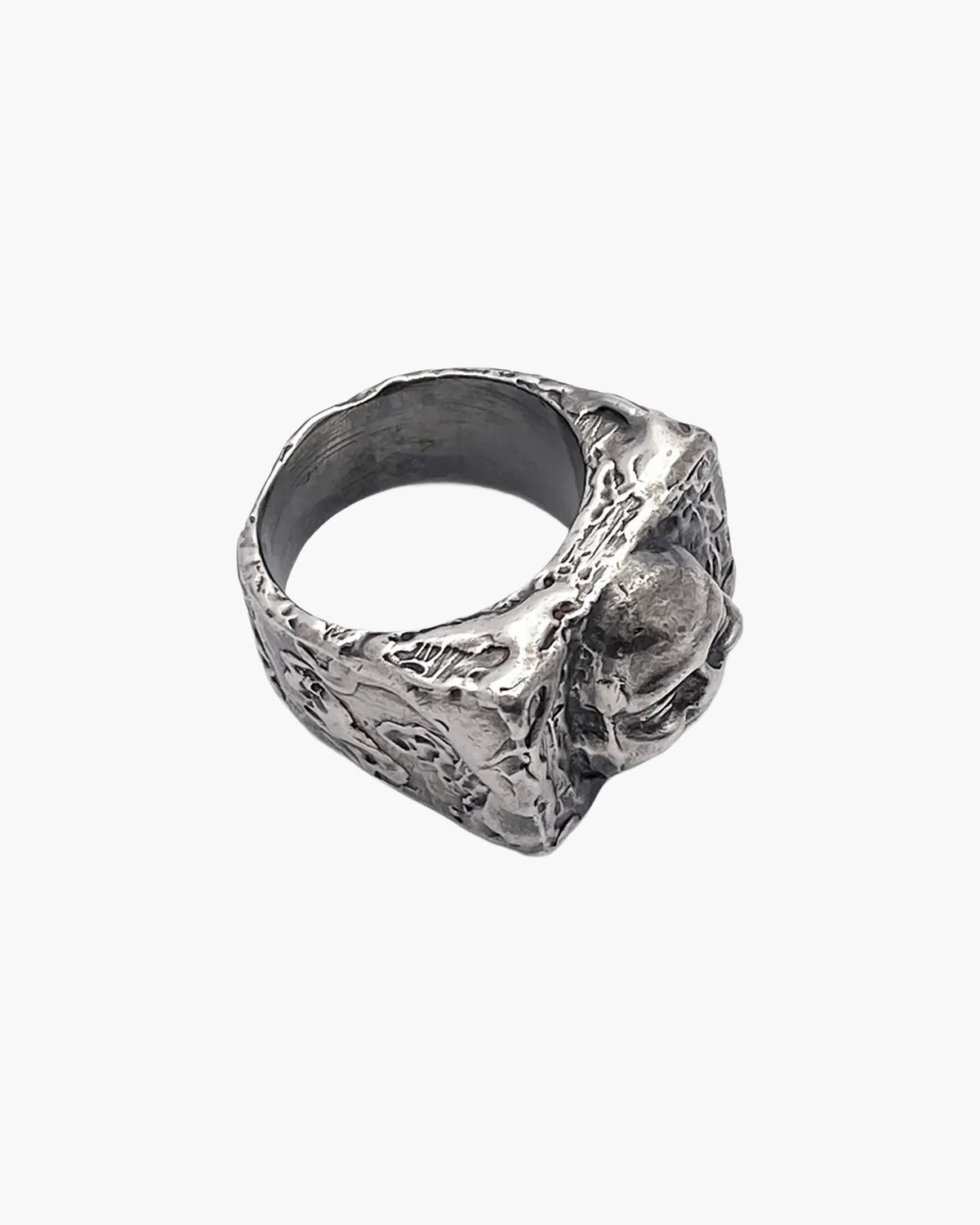 Designer Buddha Signet Ring in Patina, handmade jewelry, timeless design, alternate angle
