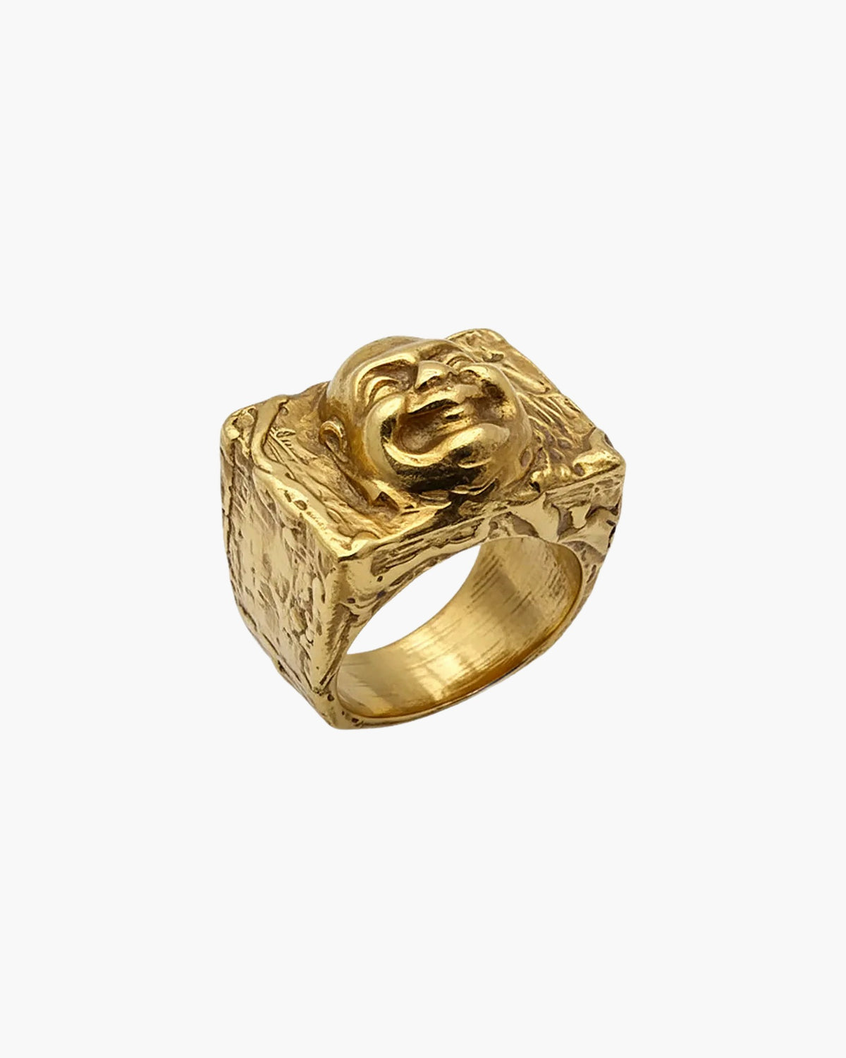 Handcrafted Buddha Signet Ring premium Patina jewelry, polished face, product shot