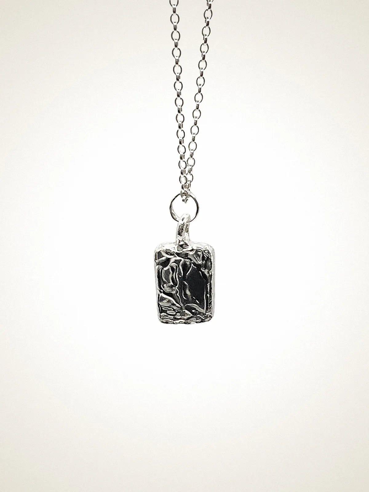 Handcrafted Rectangular Sculpted Necklace in Sterling silver, artisan jewelry, elegant design