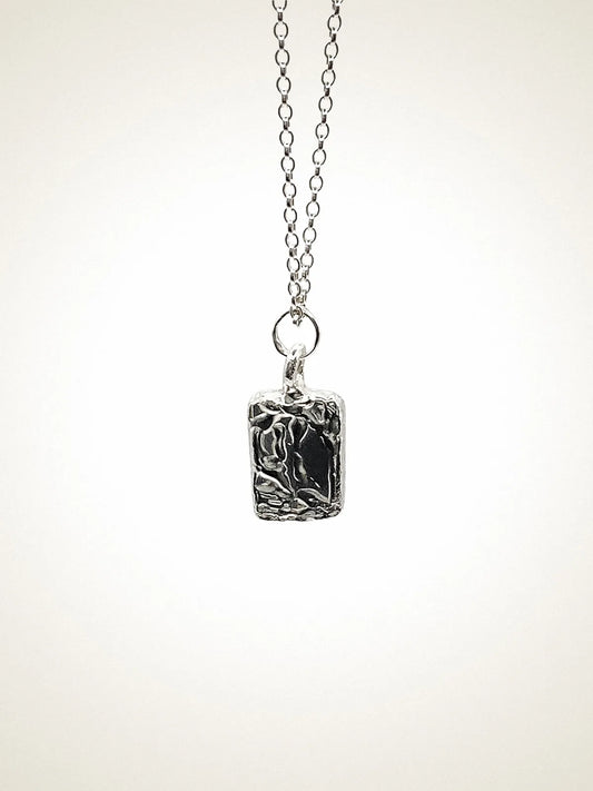 Handcrafted Rectangular Sculpted Necklace in Sterling silver, artisan jewelry, elegant design