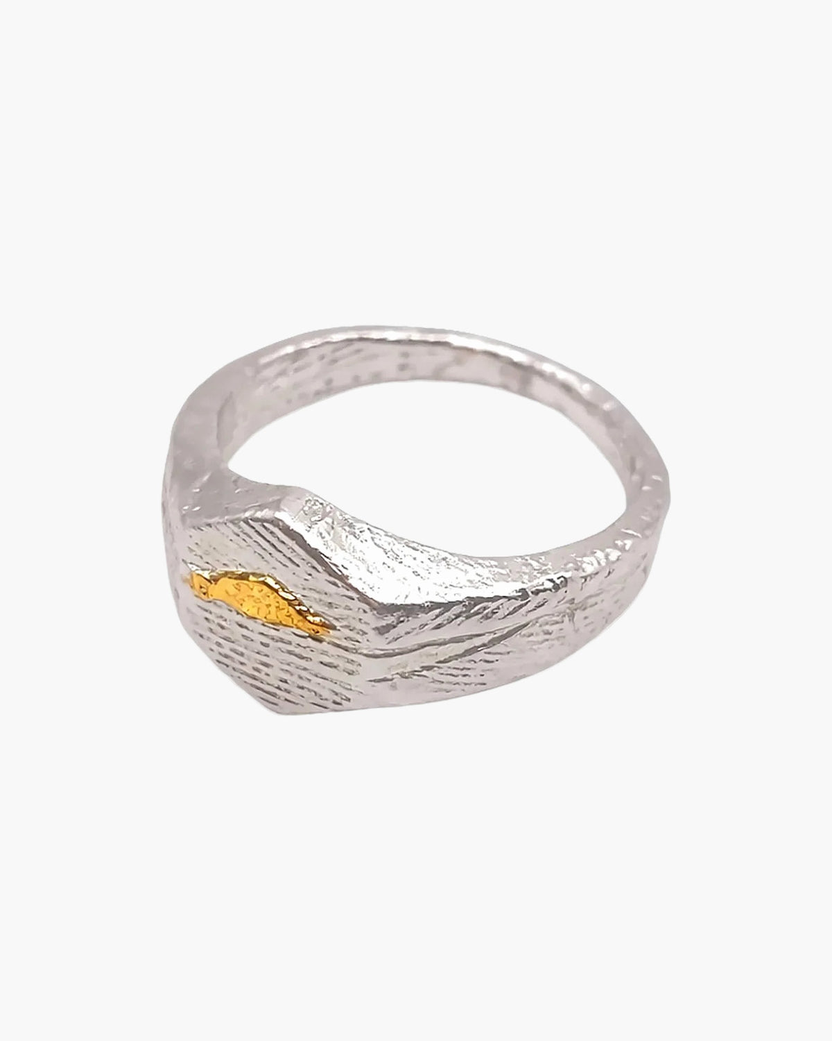 Silver Cuttle Signature Ring with gold detail, front view