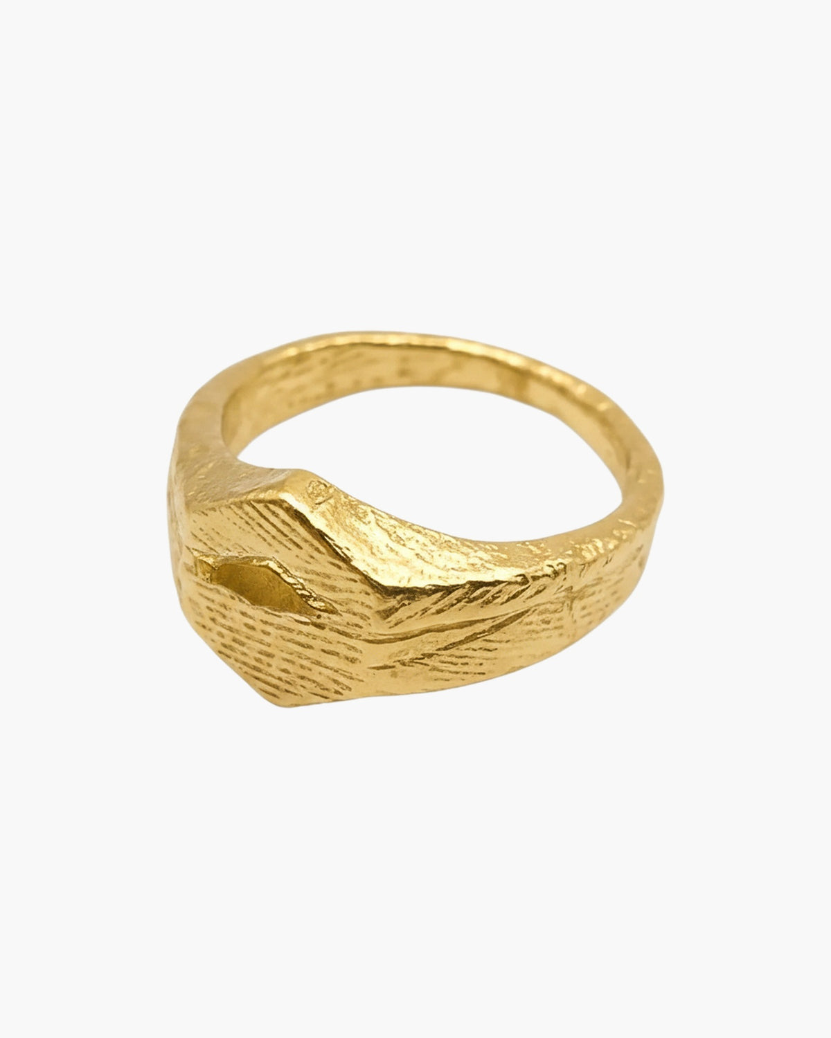 Gold vermeil Cuttle Signature Ring, side view of the textured face