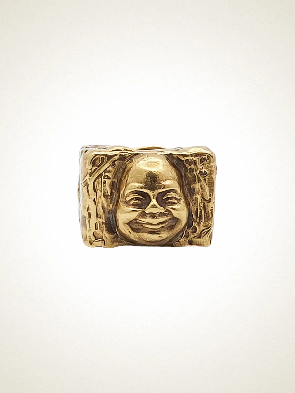 Buddha Signet Ring designer ring in premium metal, square face, side view