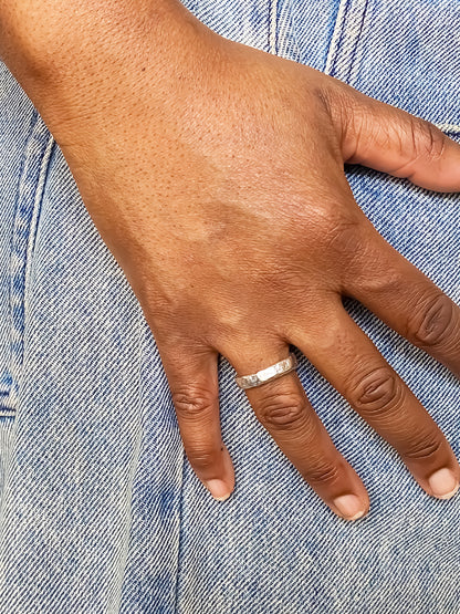 Moca Jewellery Darling textured band ring slim delicate minimal gold silver free shipping worn on a hand
