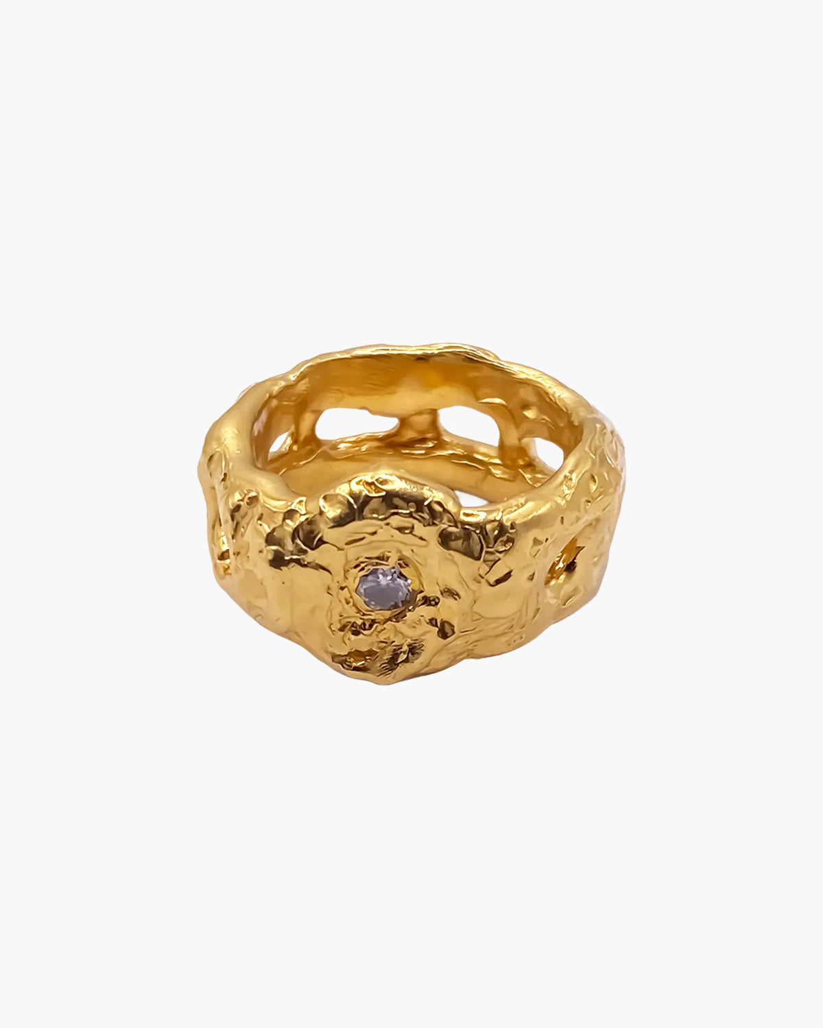 Artisan Eclipse Cutout Gem Ring in premium Sterling silver, refined finish, angle view