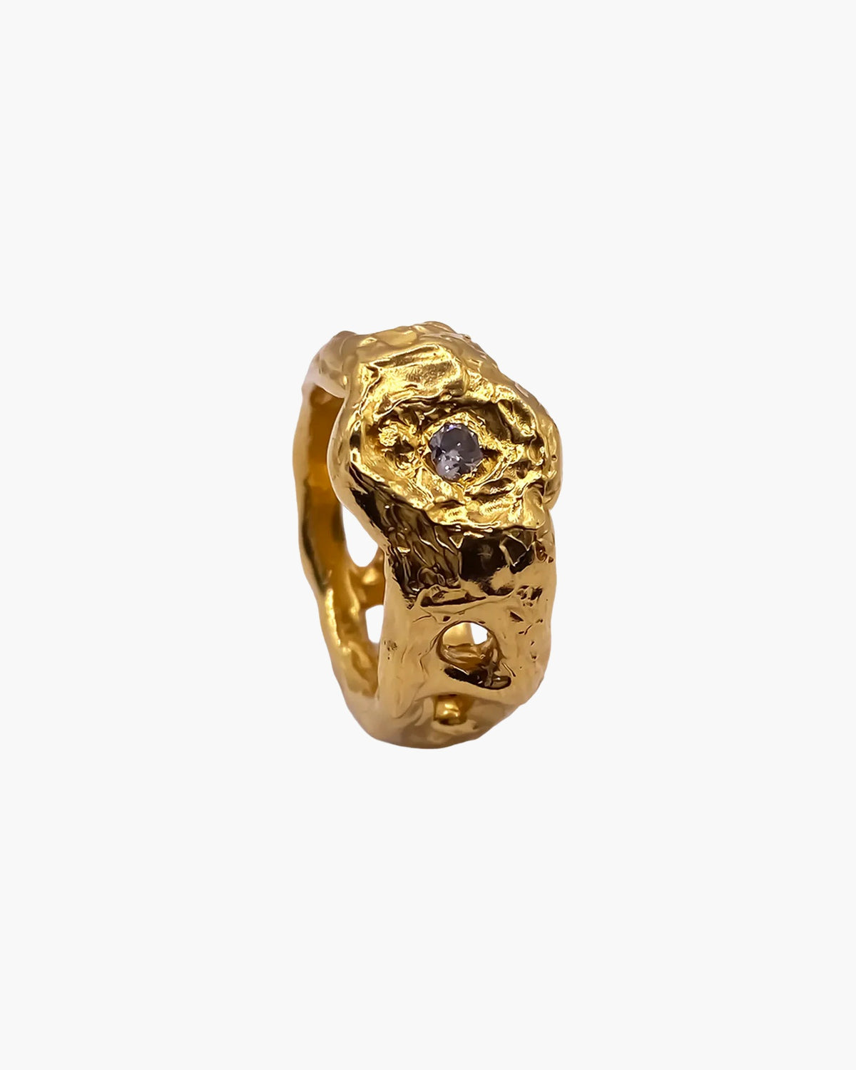 Handmade Eclipse Cutout Gem Ring luxury jewelry, Sterling silver, luxurious look, front view