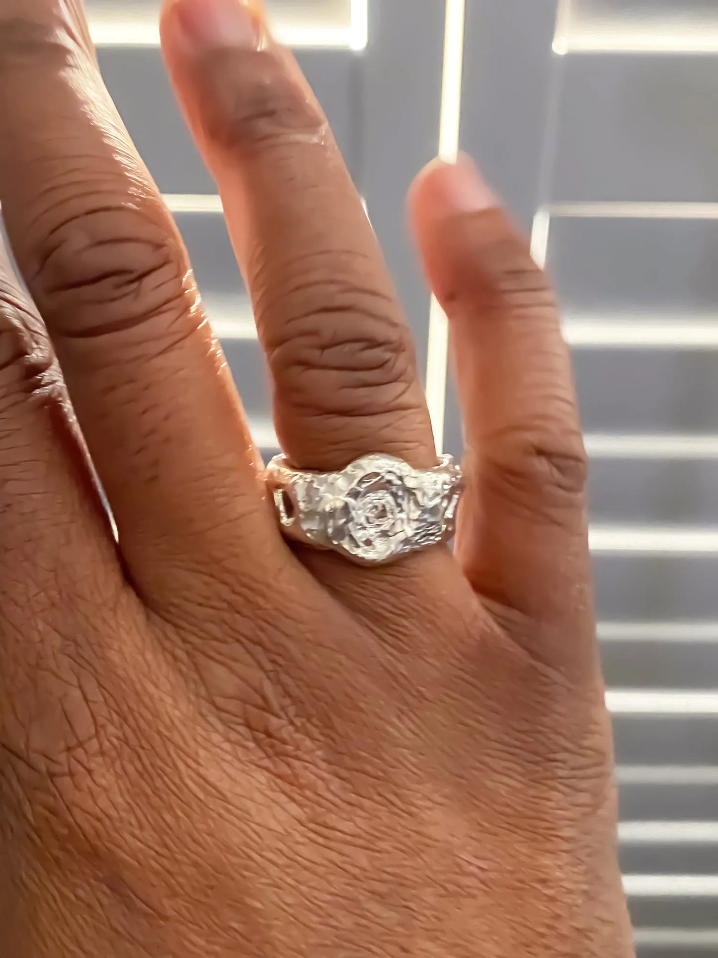 Premium Eclipse Cutout Gem Ring handmade in premium metal, classic design, worn view