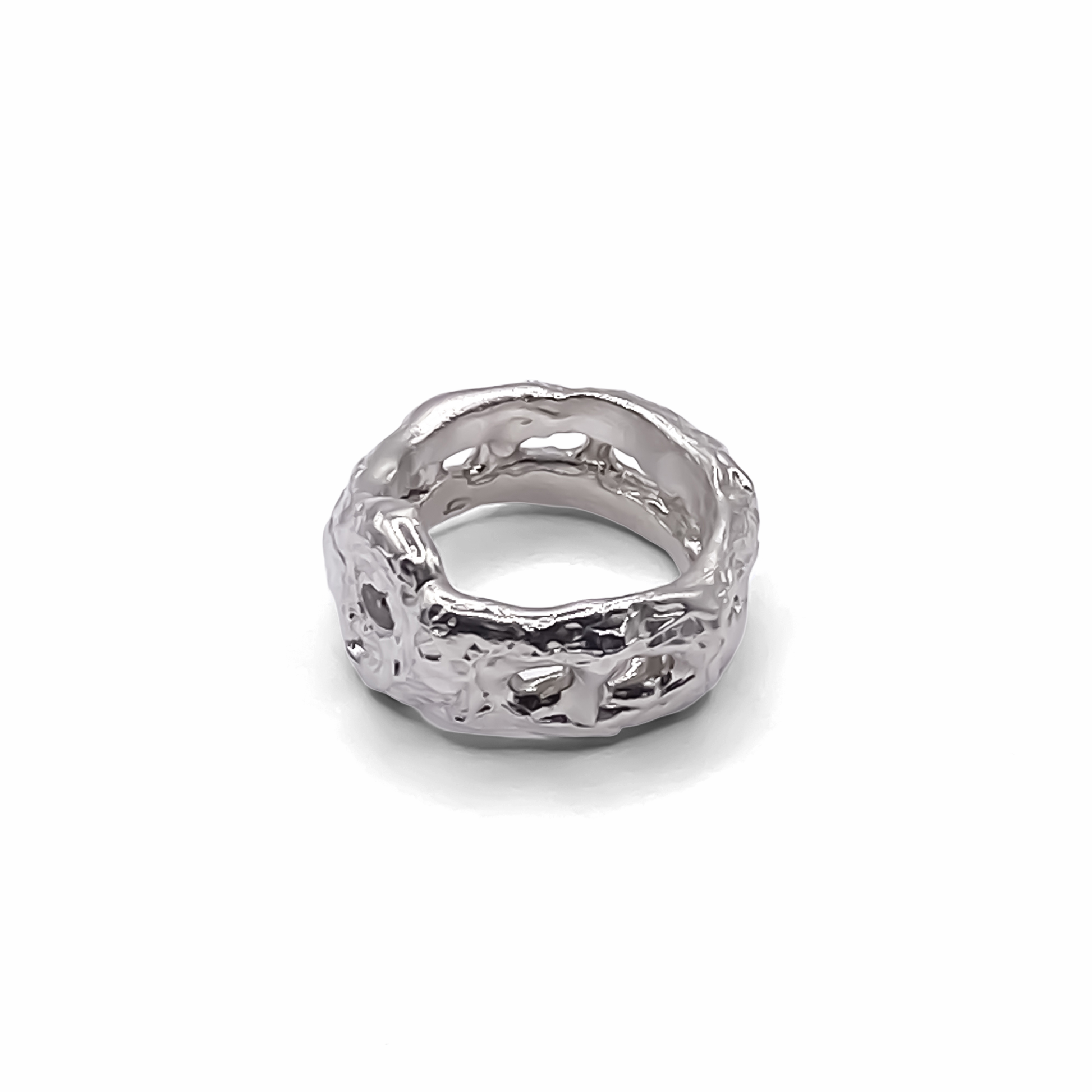 Flat angle image of Eclipse Cutout Ring highlighting band texture - textured band white and black gemstones gold or silver free shipping