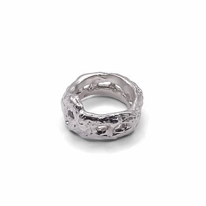 Flat angle image of Eclipse Cutout Ring highlighting band texture - textured band white and black gemstones gold or silver free shipping