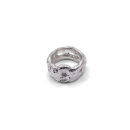 Front studio shot of Eclipse Cutout Ring - textured band white and black gemstones gold or silver free shipping