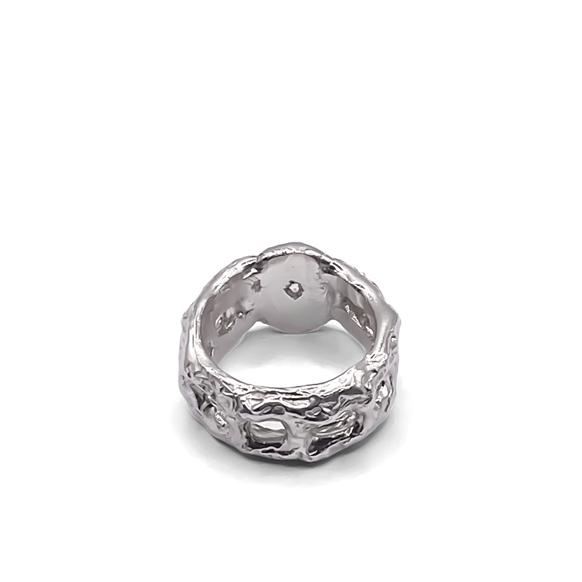Side view of Eclipse Cutout Ring showing raised texture - textured band white and black gemstones gold or silver free shipping