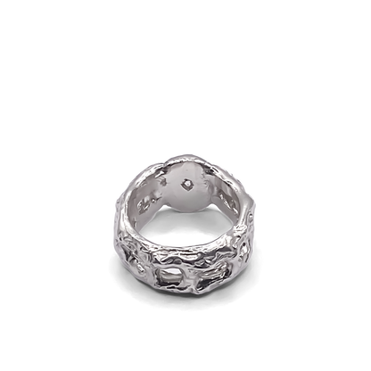 Side view of Eclipse Cutout Ring showing raised texture - textured band white and black gemstones gold or silver free shipping