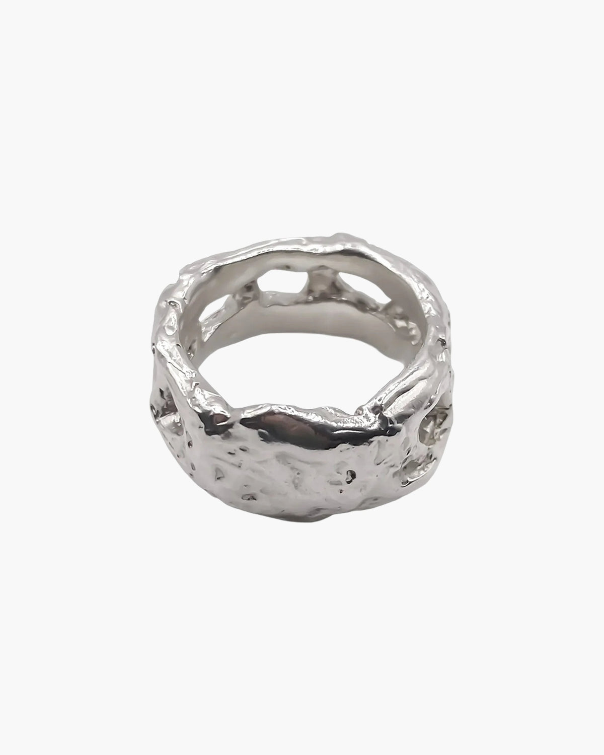 Sterling silver Eclipse Cutout Ring, side view showing the cutouts