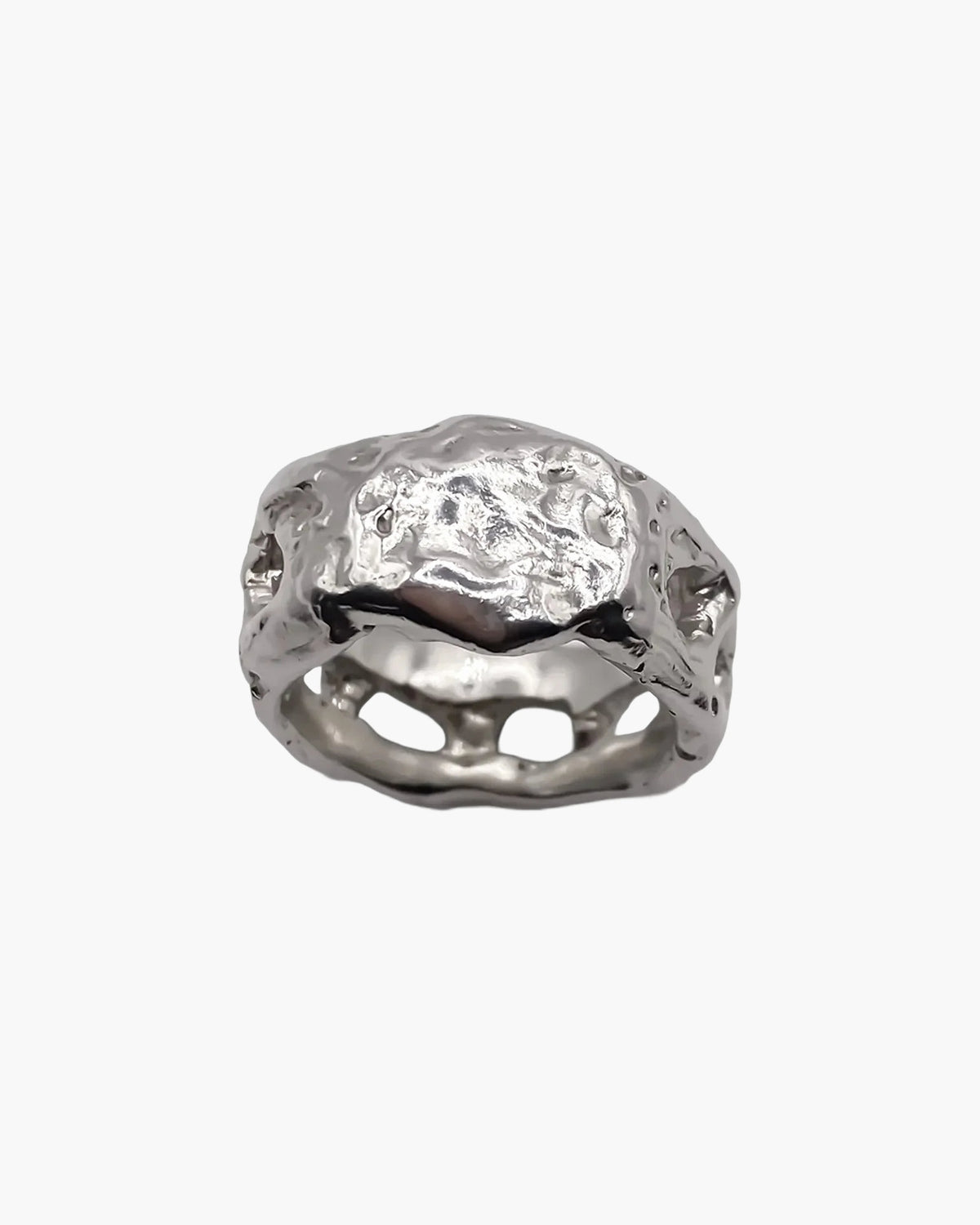 Sterling silver Eclipse Cutout Ring, front view of the textured face