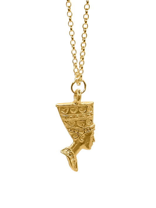 Timeless Egyptian gold pendant with the profile of Queen Nefertiti, delicately sculpted and handmade MOCA Jewellery
