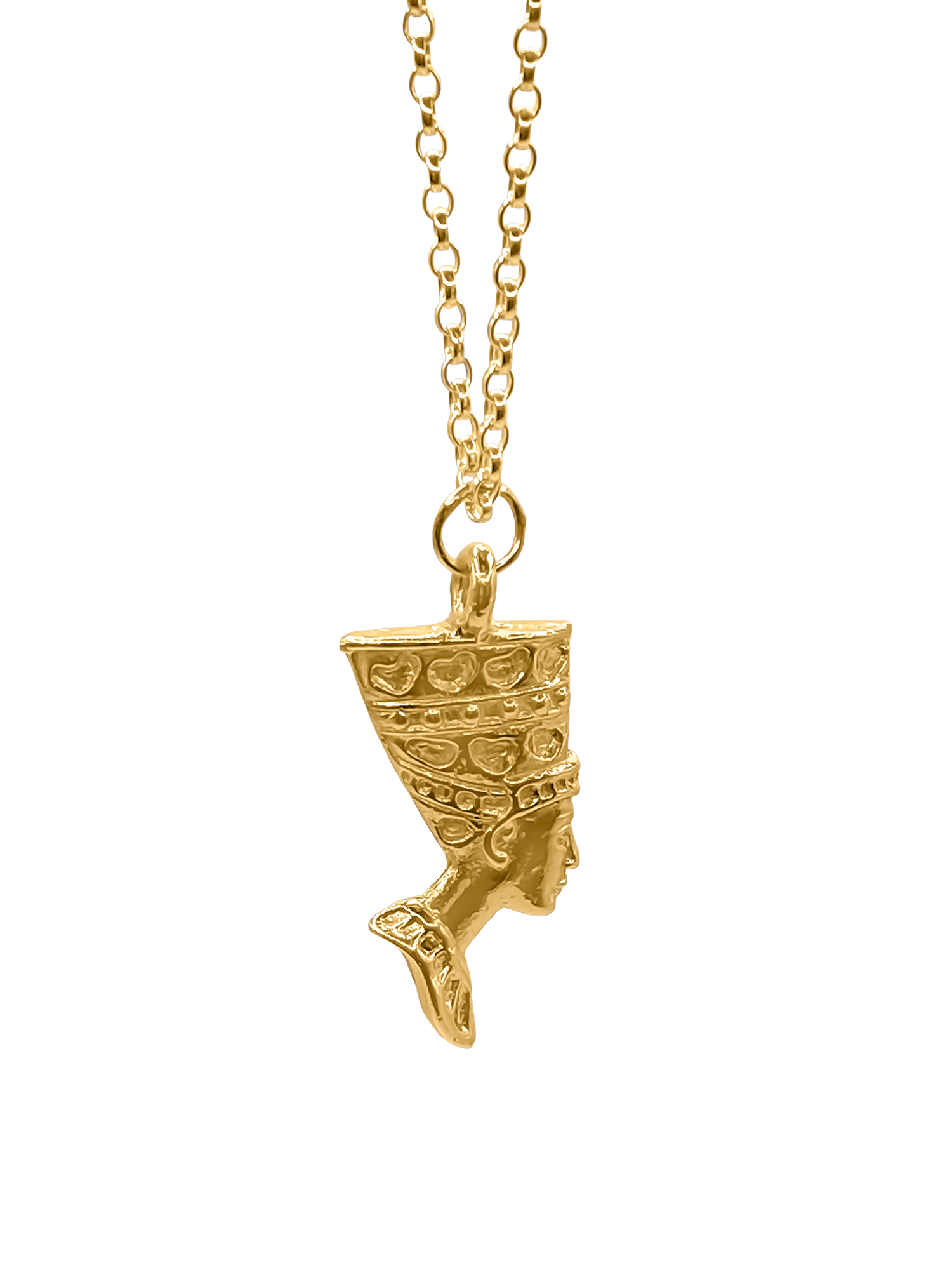 Timeless Egyptian gold pendant with the profile of Queen Nefertiti, delicately sculpted and handmade MOCA Jewellery