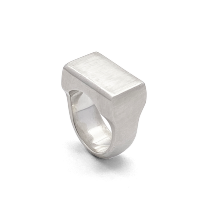 Elegant geometric block ring, Endless Signet Ring in silver or gold
