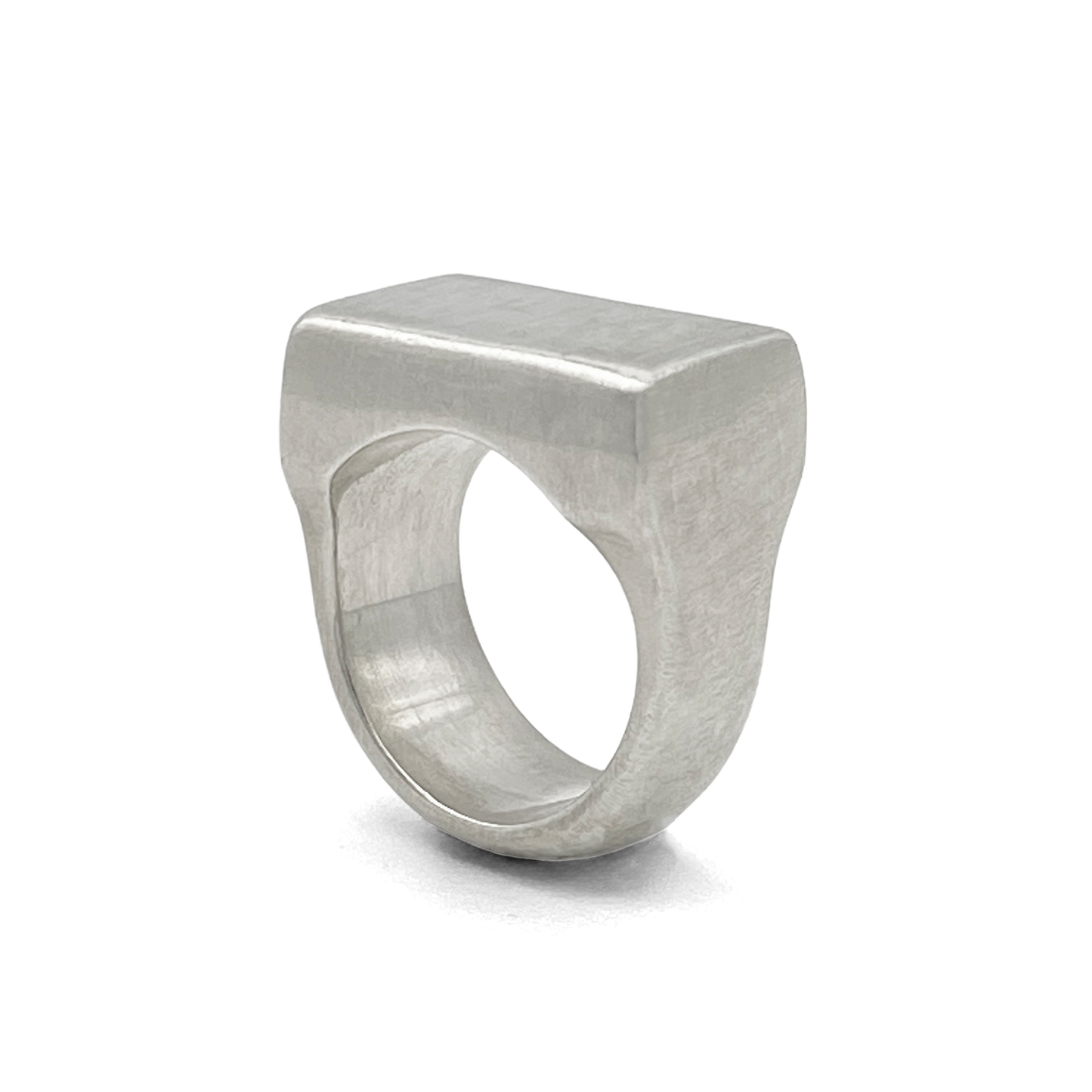 Endless Signet Ring satin finish gold or silver bold elegant geometric block ring showcasing a sleek design in gold or silver