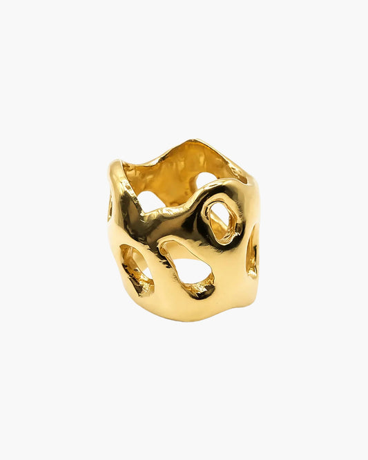 Fence Ring in 22ct gold vermeil, a sculptural openwork band