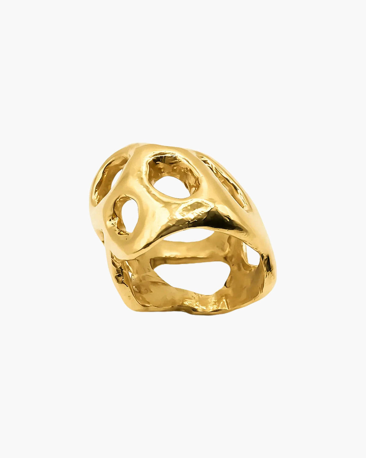 Gold vermeil Fence Ring, side view of the openwork