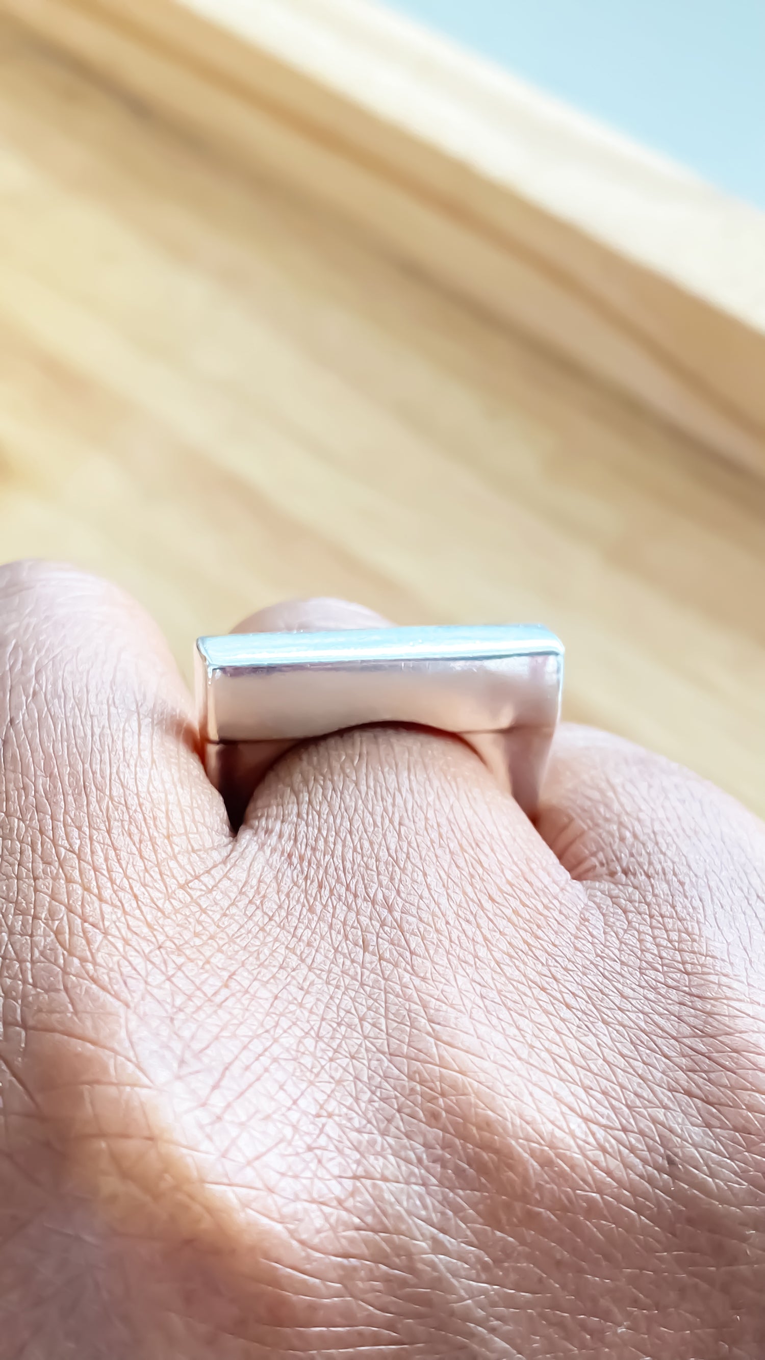 Moca Jewellery flat ring gold silver free shipping sleek ring on a finger for a modern look