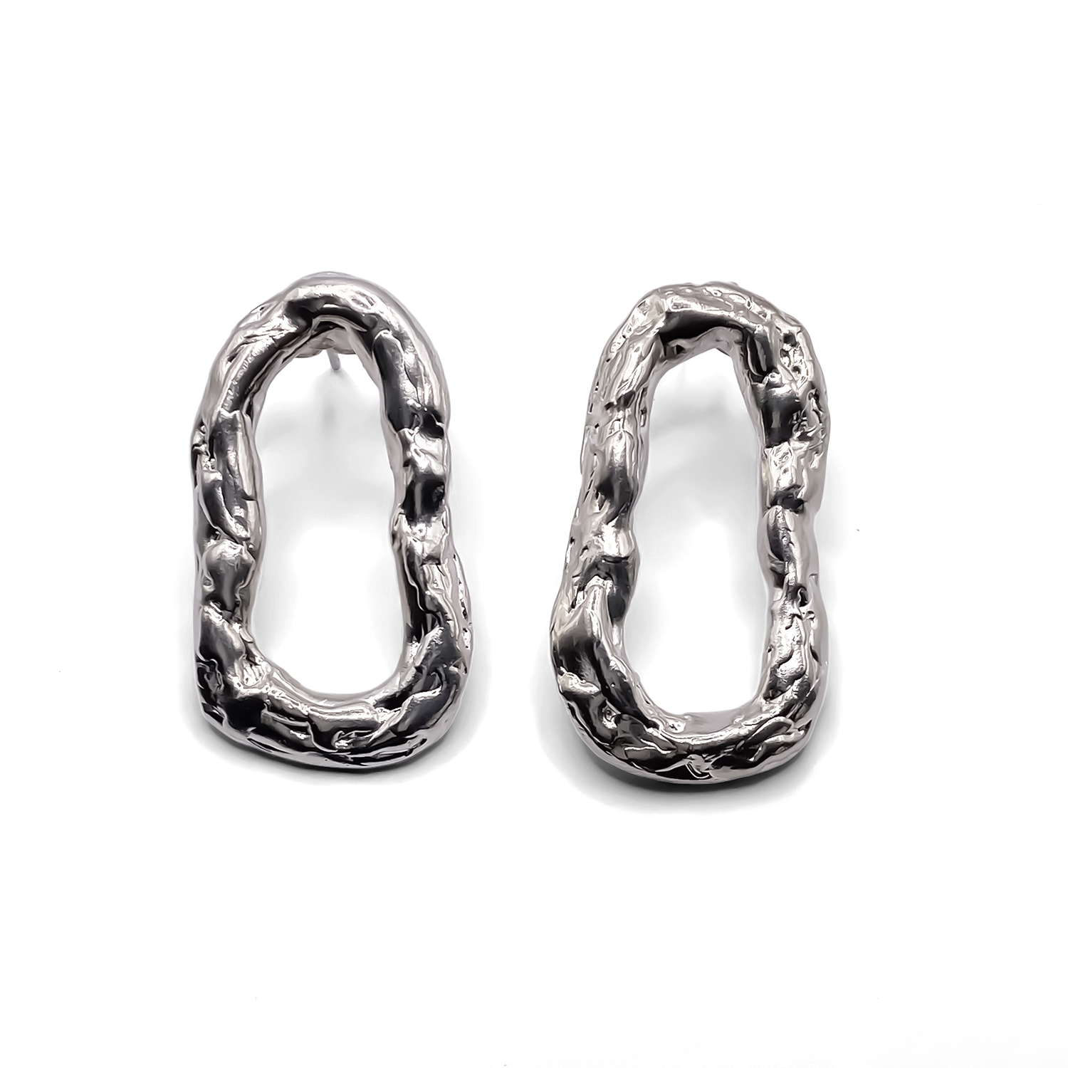 Flow Loop Earrings in sleek textured silver, elegant and minimal statement design, gold or silver, free shipping