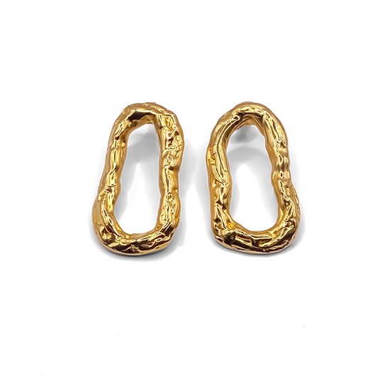 Handmade Flow Loop Earrings in gold with a textured finish, statement design by MOCA Jewellery. Sleek, delicate, minimal style for modern wear.