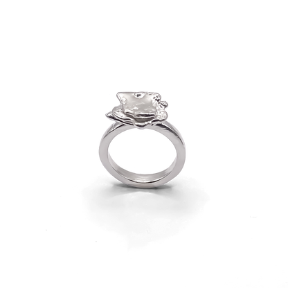 Angled artistic shot of Flower ring - Flower ring statement handmade, abstract gold or silver, Nature-Inspired, free shipping