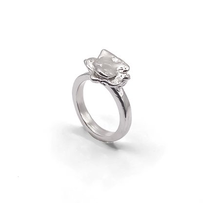 Abstract contemporary Flower ring in polished metal - Flower ring statement handmade, abstract gold or silver, Nature-Inspired, free shipping